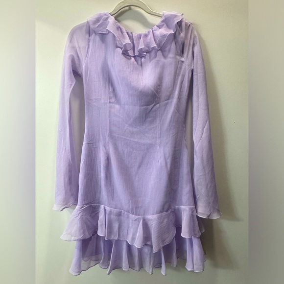 ASOS purple 90s chiffon ruffle front mini dress in lilac size 4 - Picture 5 of 7